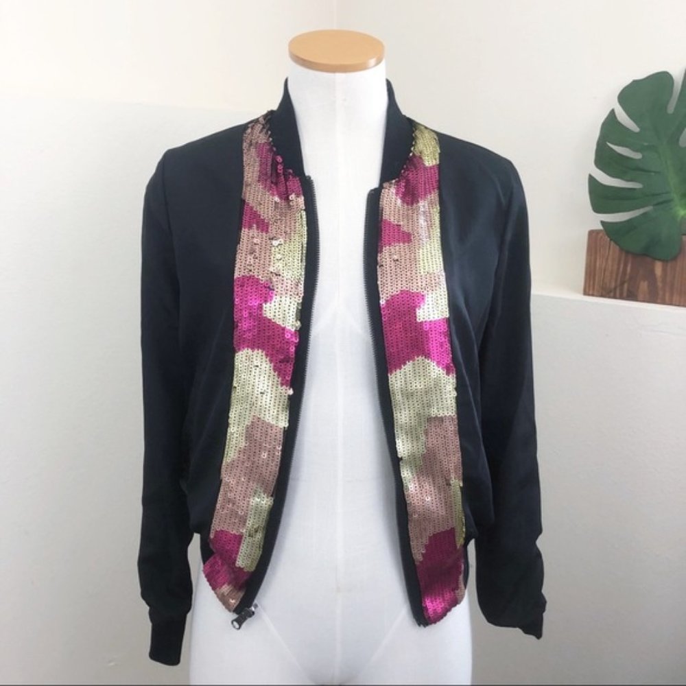 Joes Jeans 100% Silk Reversible Leopard Print Bomber Jacket, Size: L - Picture 3 of 8